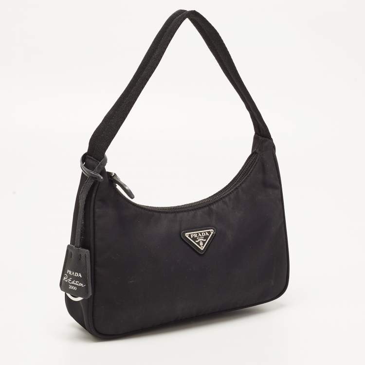 Pre Owned Prada Black Tessuto Nylon Re-Edition 2000 Baguette Bag