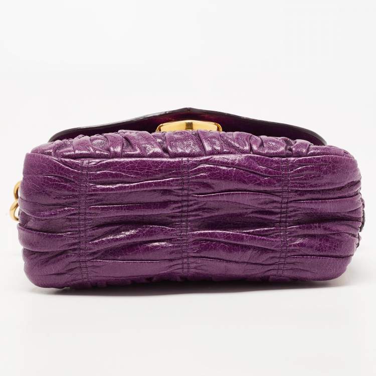 Pre Owned Prada Purple Matelasse Leather Pushlock Flap Top Handle Bag
