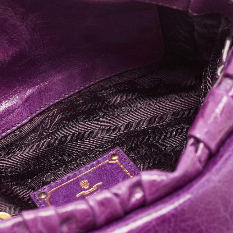 Pre Owned Prada Purple Matelasse Leather Pushlock Flap Top Handle Bag