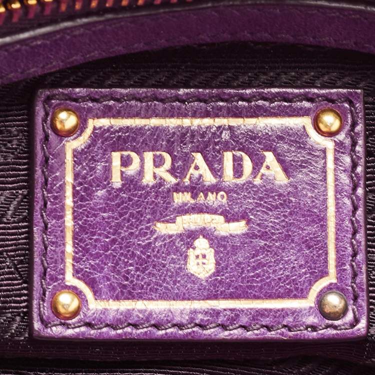 Pre Owned Prada Purple Matelasse Leather Pushlock Flap Top Handle Bag