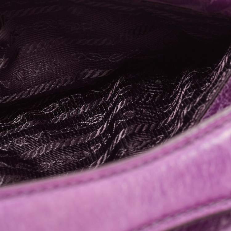 Pre Owned Prada Purple Matelasse Leather Pushlock Flap Top Handle Bag