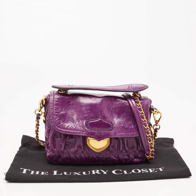 Pre Owned Prada Purple Matelasse Leather Pushlock Flap Top Handle Bag