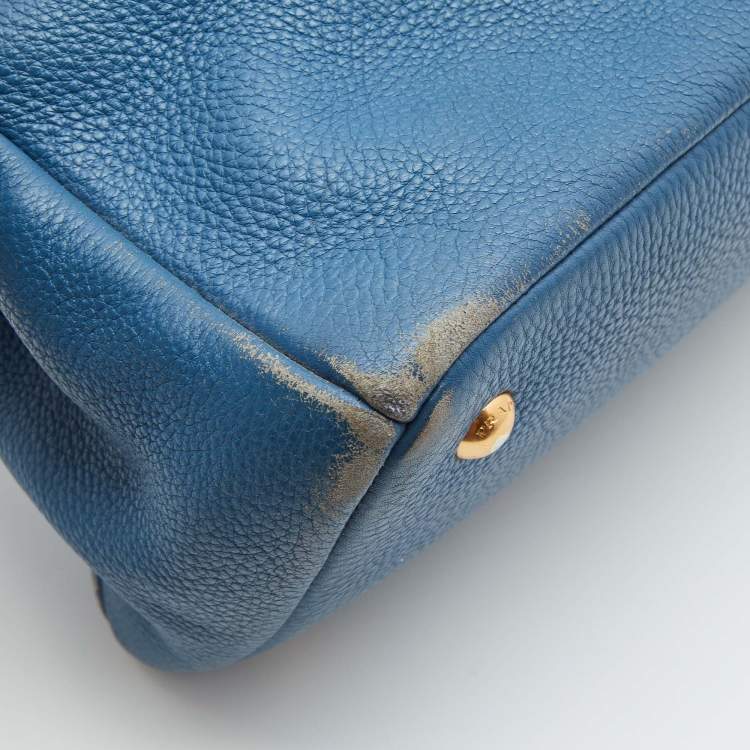Pre Owned Prada Blue Vitello Daino Leather Medium Tote