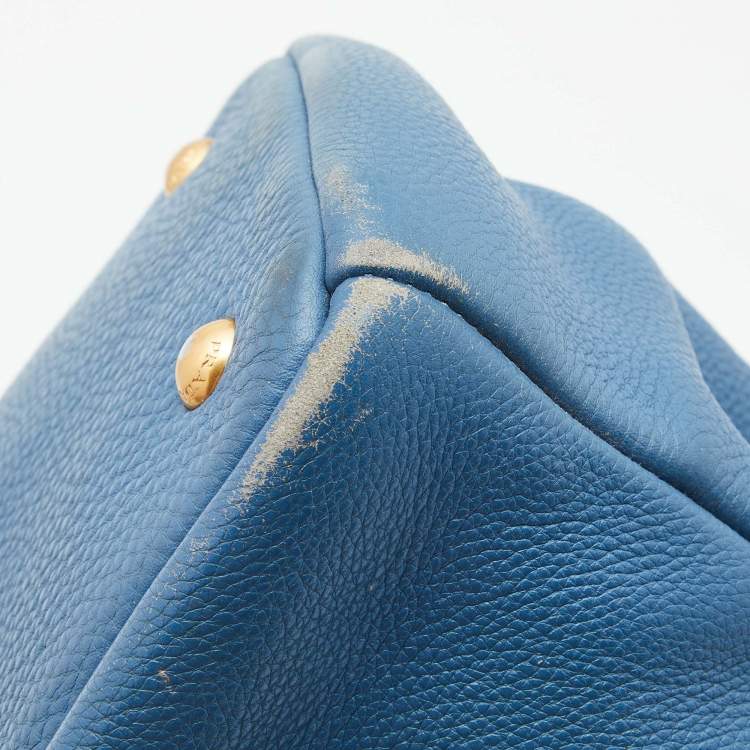 Pre Owned Prada Blue Vitello Daino Leather Medium Tote