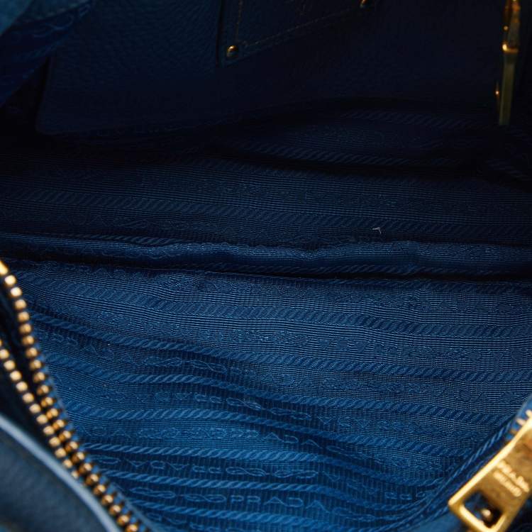 Pre Owned Prada Blue Vitello Daino Leather Medium Tote