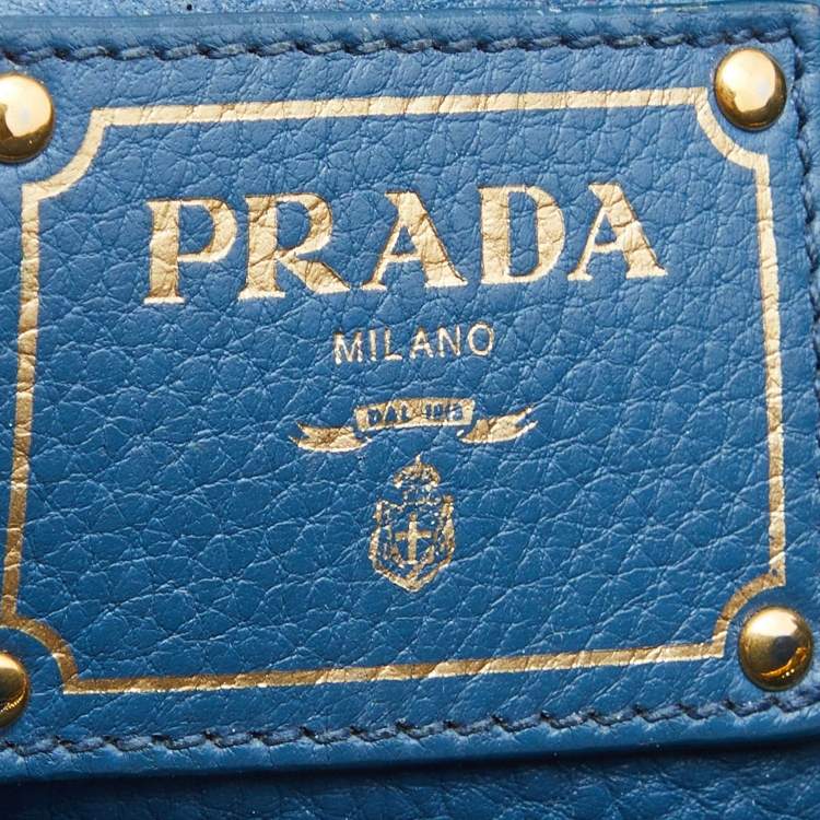 Pre Owned Prada Blue Vitello Daino Leather Medium Tote