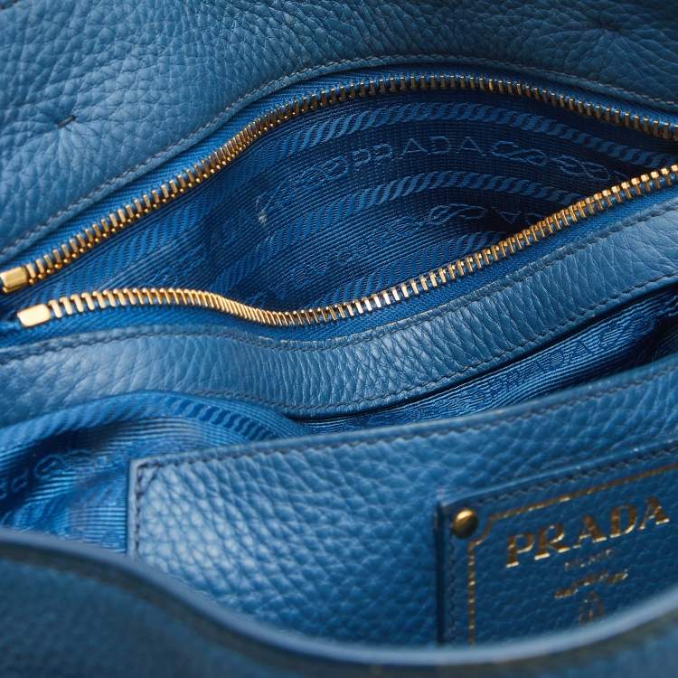 Pre Owned Prada Blue Vitello Daino Leather Medium Tote