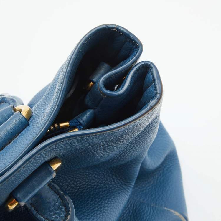 Pre Owned Prada Blue Vitello Daino Leather Medium Tote
