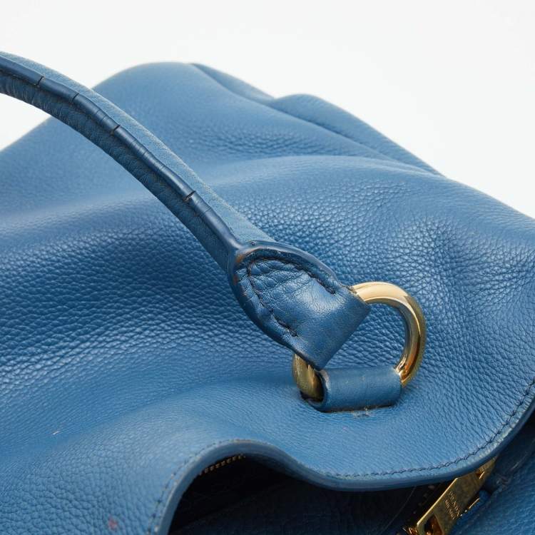 Pre Owned Prada Blue Vitello Daino Leather Medium Tote