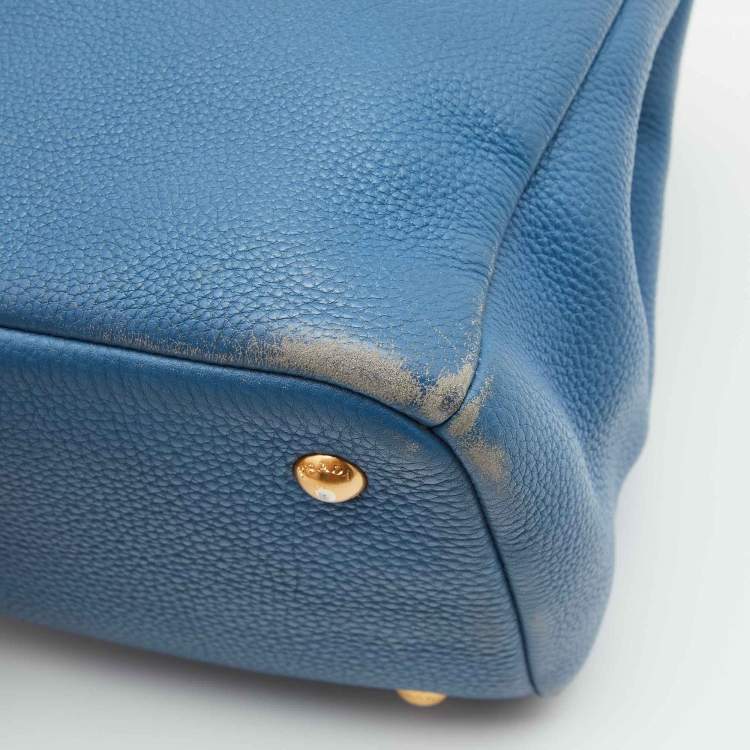 Pre Owned Prada Blue Vitello Daino Leather Medium Tote