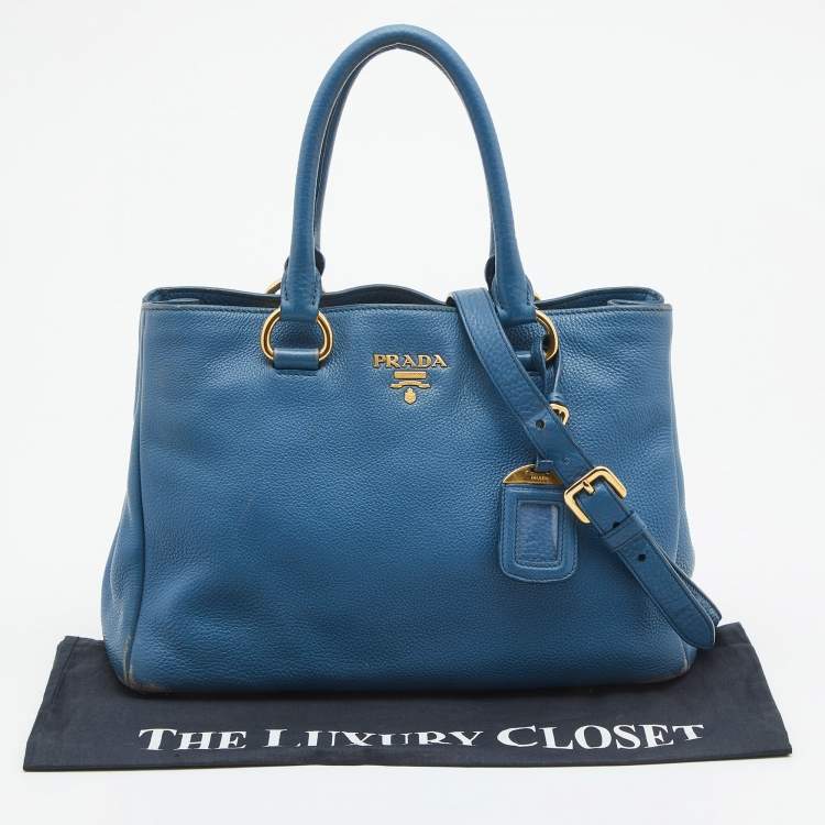Pre Owned Prada Blue Vitello Daino Leather Medium Tote