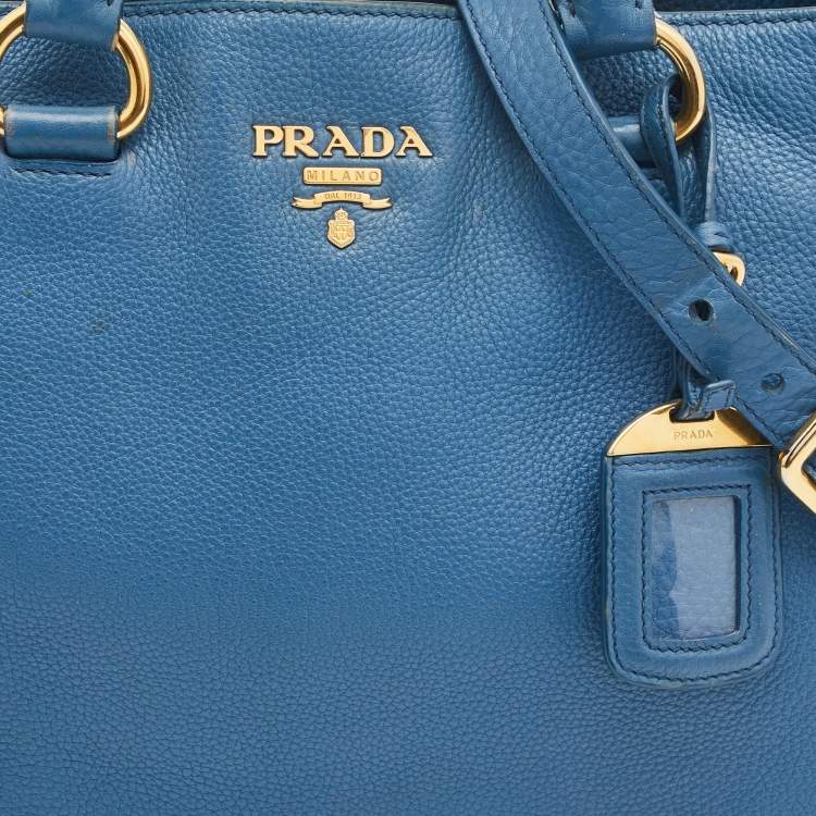 Pre Owned Prada Blue Vitello Daino Leather Medium Tote