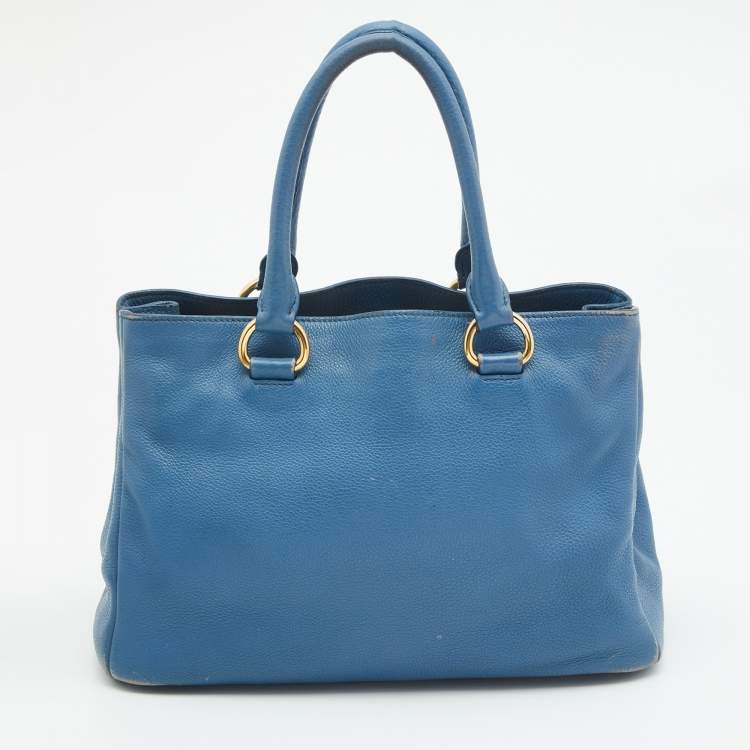Pre Owned Prada Blue Vitello Daino Leather Medium Tote