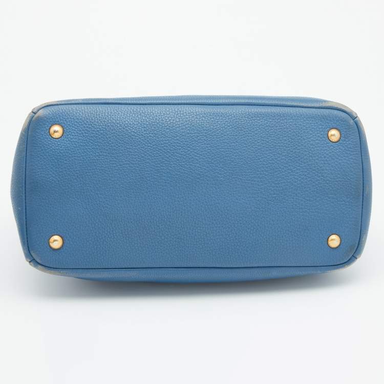 Pre Owned Prada Blue Vitello Daino Leather Medium Tote