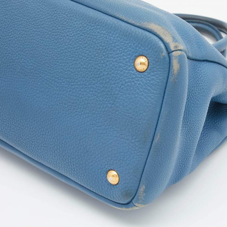 Pre Owned Prada Blue Vitello Daino Leather Medium Tote
