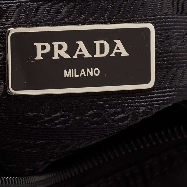 Pre Owned Prada Black/Blue Nylon and Leather New Vela Studded Messenger Bag
