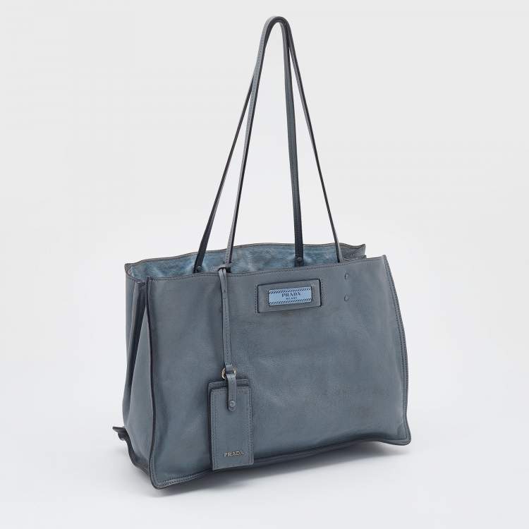مملوكة مسبقًا Prada Light Blue Leather Etiquette Tote