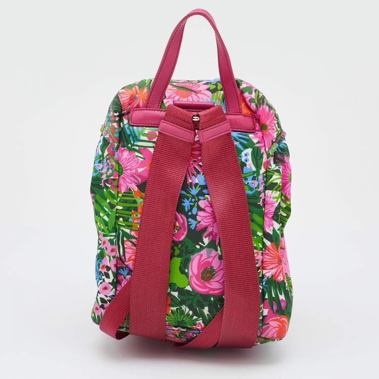 Pre Owned Prada Multicolor Floral Print Nylon Drawstring Backpack
