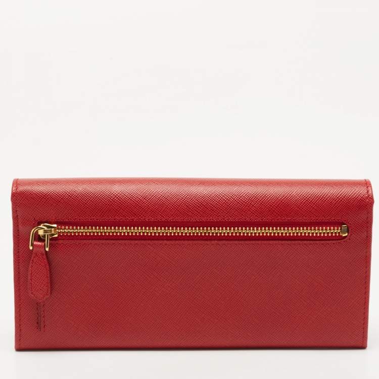 Pre Owned Prada Red Saffiano Metal Leather Logo Flap Continental Wallet
