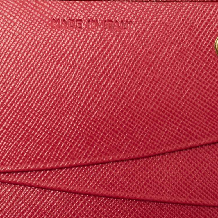 Pre Owned Prada Red Saffiano Metal Leather Logo Flap Continental Wallet