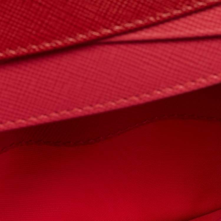 Pre Owned Prada Red Saffiano Metal Leather Logo Flap Continental Wallet