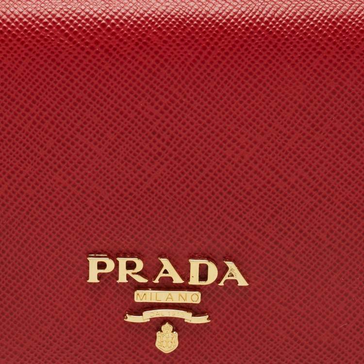 Pre Owned Prada Red Saffiano Metal Leather Logo Flap Continental Wallet