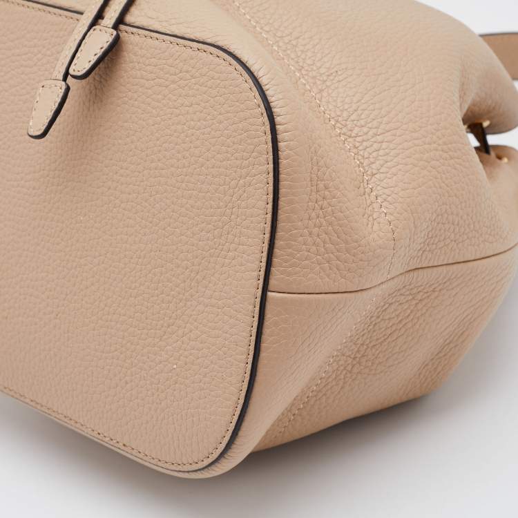 Pre Owned Prada Beige Leather Drawstring Bucket Bag