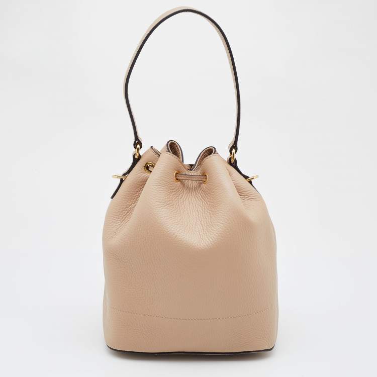 Pre Owned Prada Beige Leather Drawstring Bucket Bag