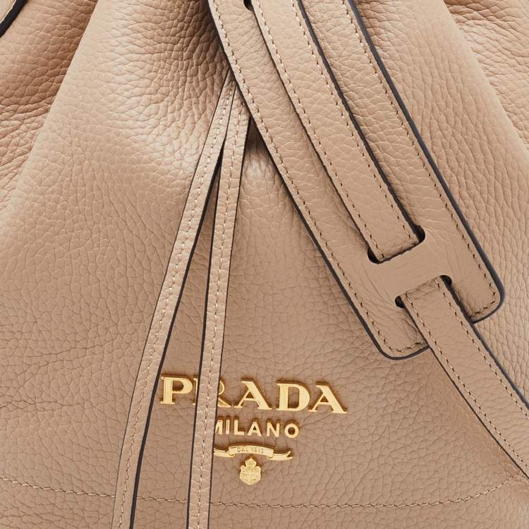 Pre Owned Prada Beige Leather Drawstring Bucket Bag