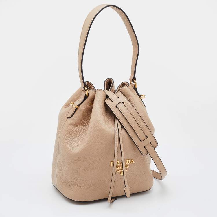 Pre Owned Prada Beige Leather Drawstring Bucket Bag