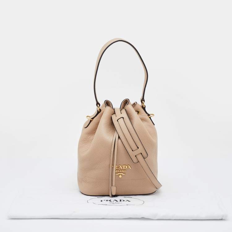 Pre Owned Prada Beige Leather Drawstring Bucket Bag