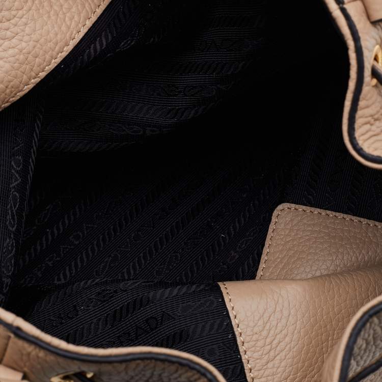 Pre Owned Prada Beige Leather Drawstring Bucket Bag