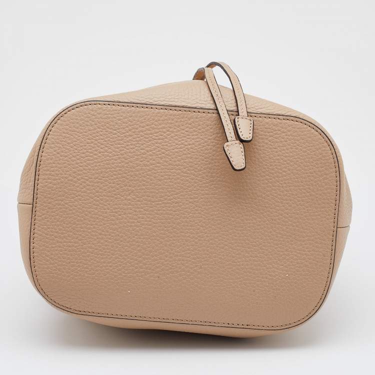 Pre Owned Prada Beige Leather Drawstring Bucket Bag