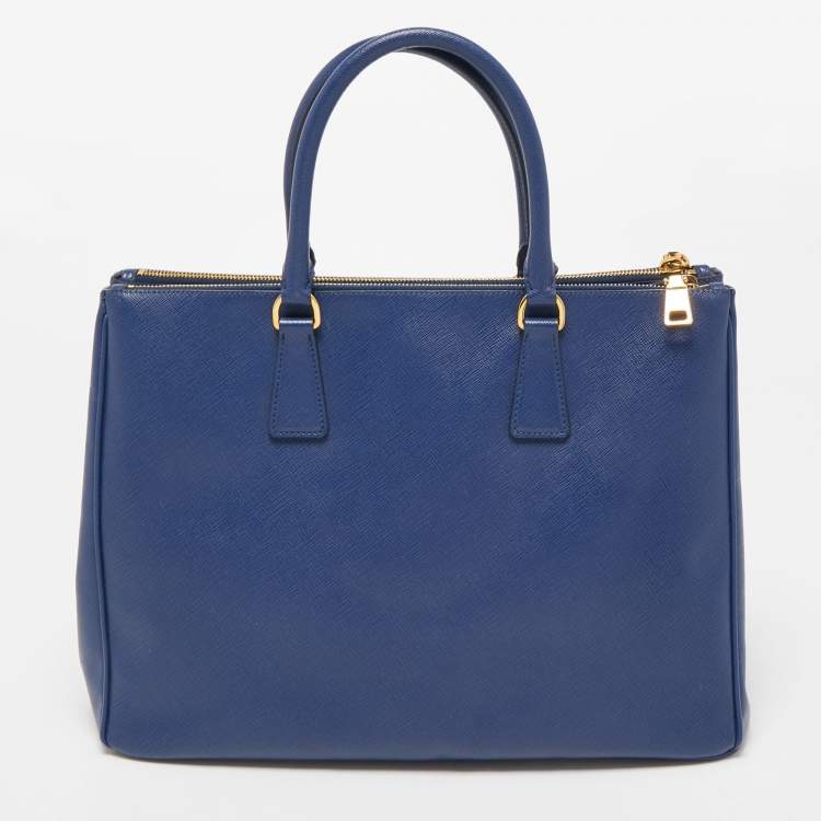 Pre Owned Prada Blue  Saffiano Lux Leather Large Double Zip Tote
