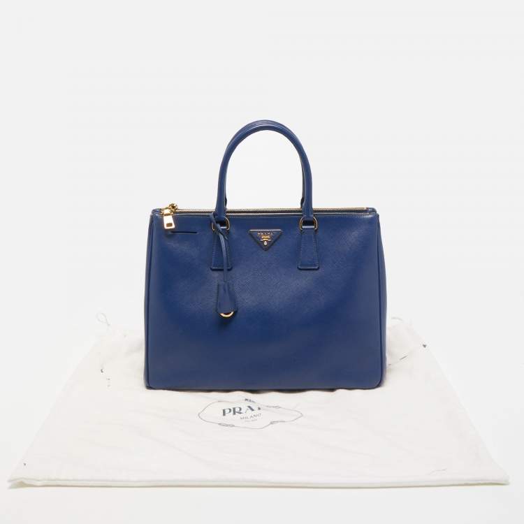 Pre Owned Prada Blue  Saffiano Lux Leather Large Double Zip Tote