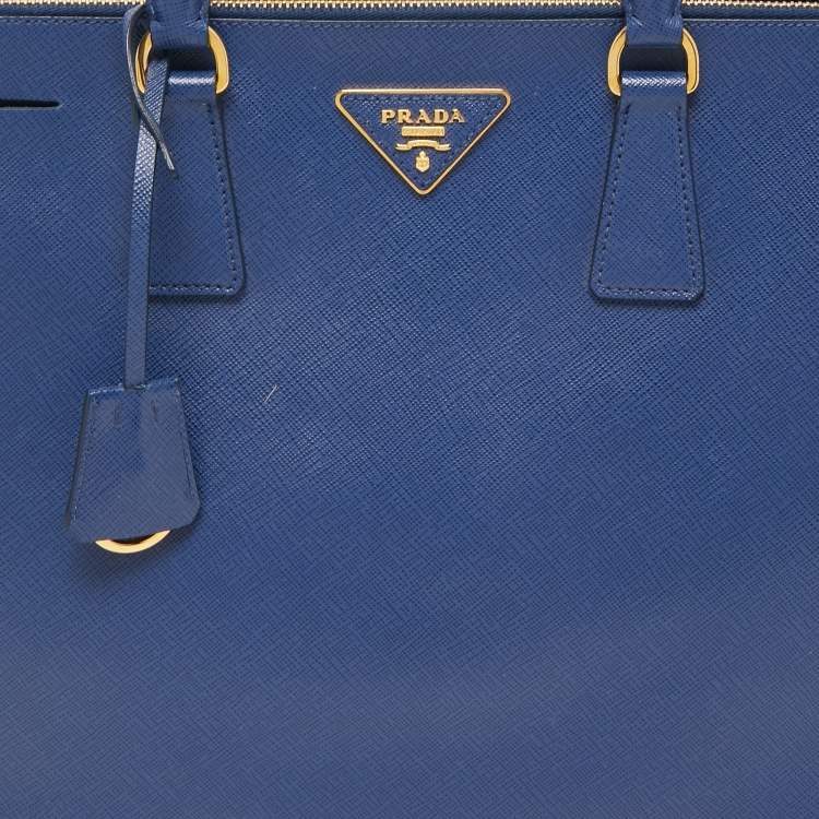 Pre Owned Prada Blue  Saffiano Lux Leather Large Double Zip Tote