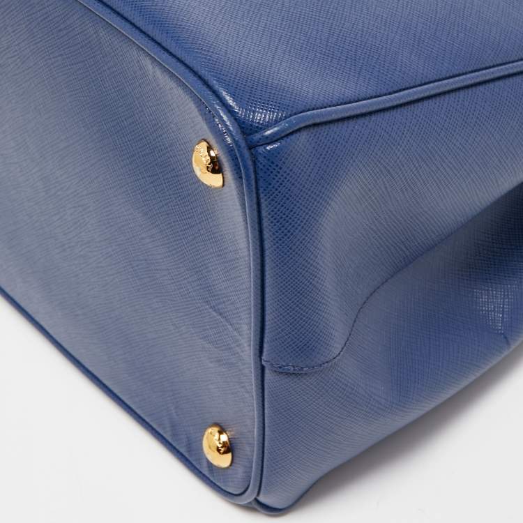 Pre Owned Prada Blue  Saffiano Lux Leather Large Double Zip Tote
