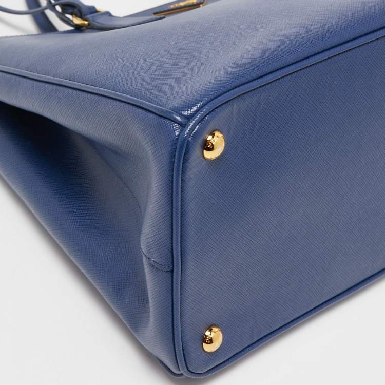 Pre Owned Prada Blue  Saffiano Lux Leather Large Double Zip Tote