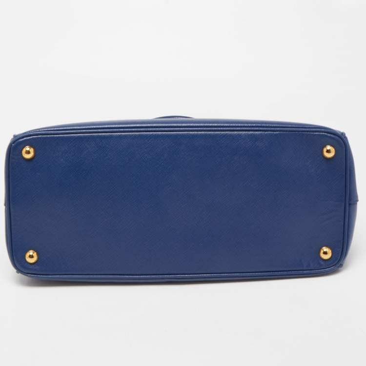 Pre Owned Prada Blue  Saffiano Lux Leather Large Double Zip Tote