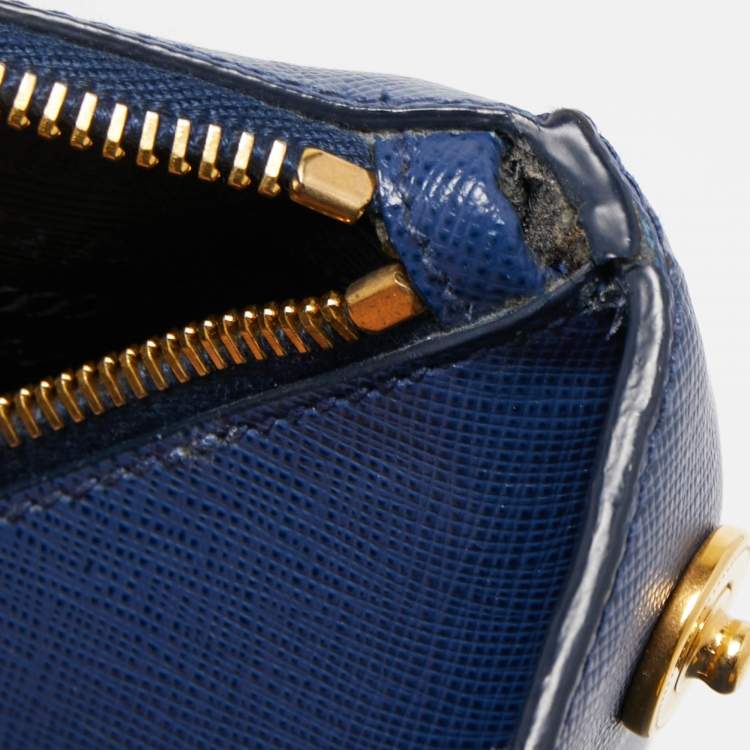 Pre Owned Prada Blue  Saffiano Lux Leather Large Double Zip Tote