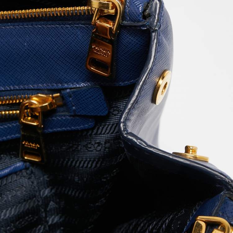 Pre Owned Prada Blue  Saffiano Lux Leather Large Double Zip Tote