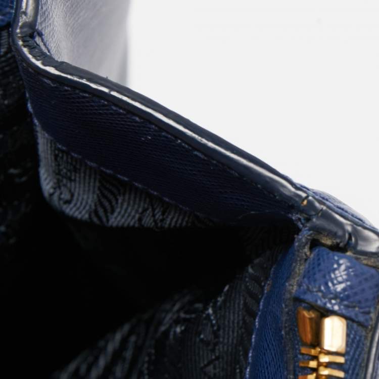 Pre Owned Prada Blue  Saffiano Lux Leather Large Double Zip Tote