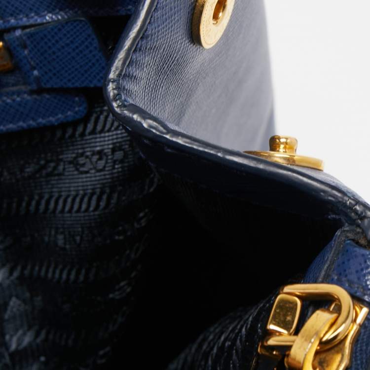Pre Owned Prada Blue  Saffiano Lux Leather Large Double Zip Tote