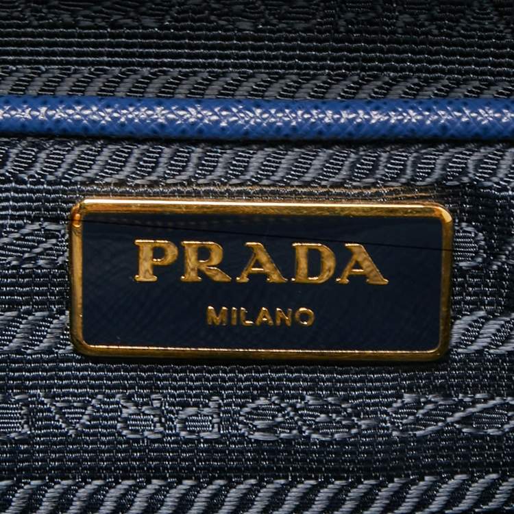 Pre Owned Prada Blue  Saffiano Lux Leather Large Double Zip Tote