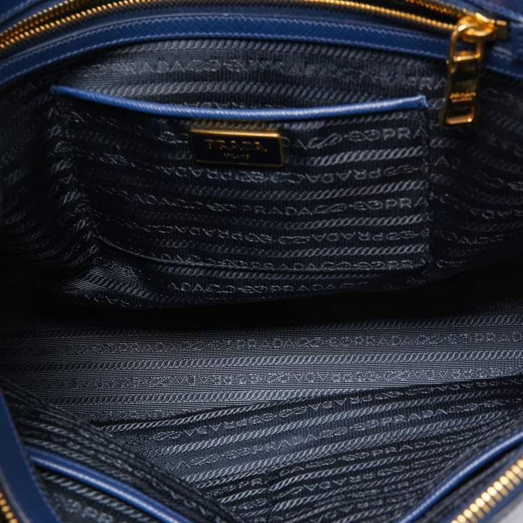 Pre Owned Prada Blue  Saffiano Lux Leather Large Double Zip Tote