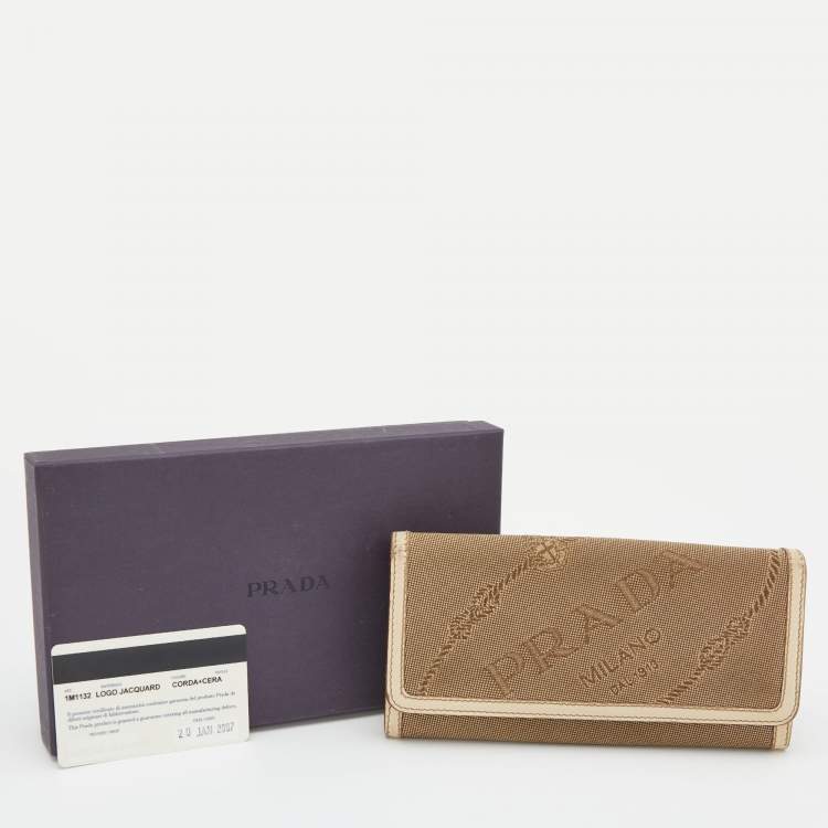 Pre Owned Prada Beige Jacquard Logo Canvas and Leather Flap Continental Wallet