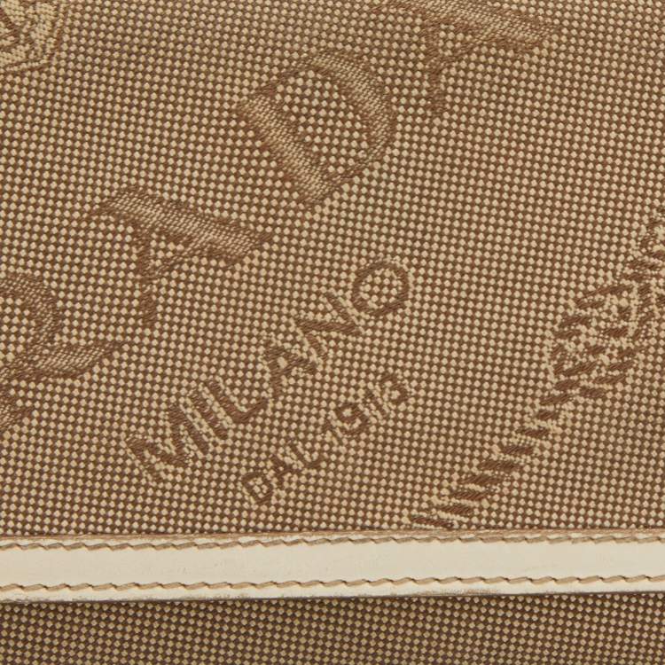 Pre Owned Prada Beige Jacquard Logo Canvas and Leather Flap Continental Wallet