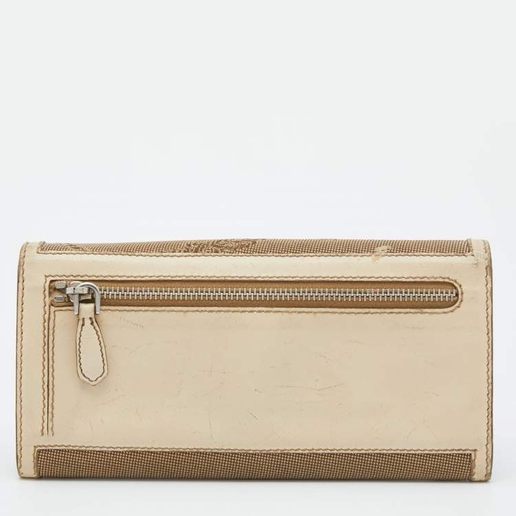 Pre Owned Prada Beige Jacquard Logo Canvas and Leather Flap Continental Wallet