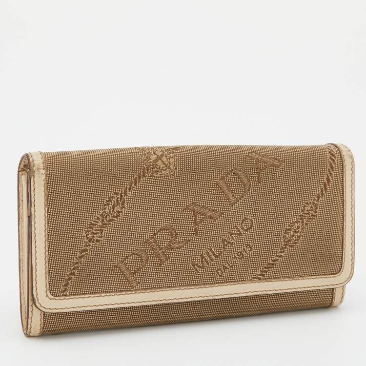 Pre Owned Prada Beige Jacquard Logo Canvas and Leather Flap Continental Wallet