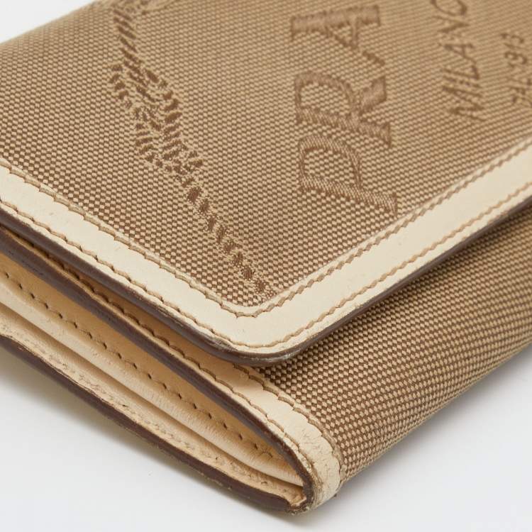 Pre Owned Prada Beige Jacquard Logo Canvas and Leather Flap Continental Wallet
